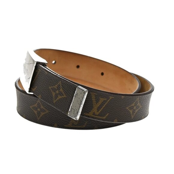 LOUIS VUITTON Ceinture Carre Belt Monogram Leather Brown Silver Spain 63EE460 - Picture 1 of 12